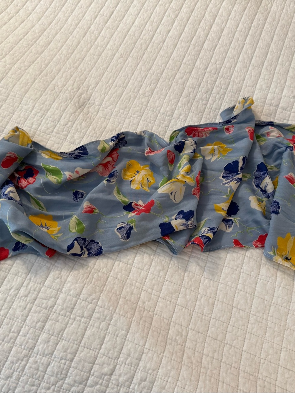 Polo Ralph Lauren Light Blue Floral Scarf with Multicolor Blooms